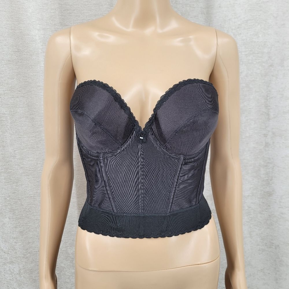 Adonna Vintage Black Bustier Corset Longline Bra Strapless Low Back Backless